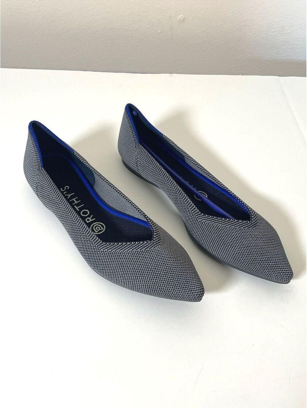 Rothys Point Cloud Grey Birdseye Pointed Toe Washable Flats Womens Sz 8 NWOB